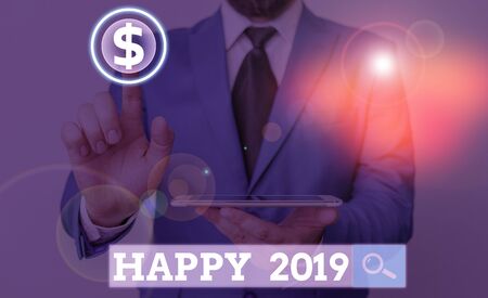Word writing text Happy 2019. Business photo showcasing feeling showing or causing pleasure or...