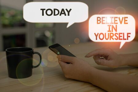 Text sign showing Believe In Yourself. Business photo text Encouraging someone Selfconfidence Motivation quoteの写真素材