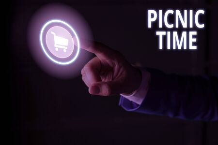 Word writing text Picnic Time. Business photo showcasing period where meal taken outdoors as part of an excursionの写真素材