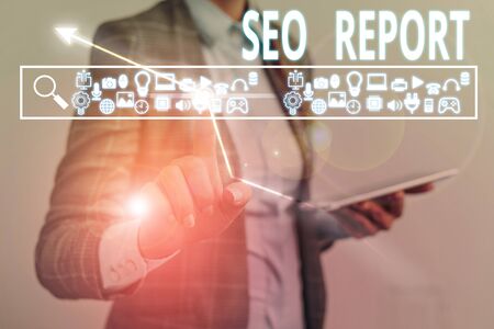 Text sign showing Seo Report. Business photo showcasing notifying on how website is performing in search engine resultsの写真素材