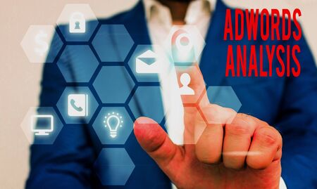 Text sign showing Adwords Analysis. Business photo text monitor campaigns and ensuring investment returns in adsの写真素材