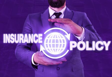 Writing note showing Insurance Policy. Business concept for document detailing the terms and conditions of a insuranceの写真素材