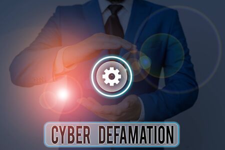 Text sign showing Cyber Defamation. Business photo text slander conducted via digital media usually by Internetの写真素材
