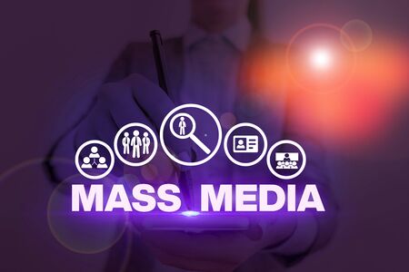 Handwriting text Mass Media. Conceptual photo Group showing making news to the public of what is happeningの写真素材