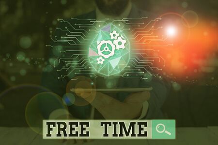 Text sign showing Free Time. Business photo showcasing time available for hobbies and other activities that you enjoyの写真素材