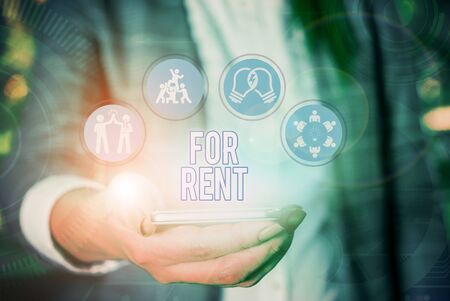 Conceptual hand writing showing For Rent. Concept meaning when you make property available for purchasing temporarilyの写真素材