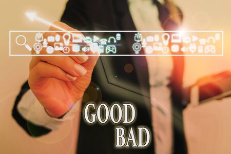 Word writing text Good Bad. Business photo showcasing to seem to be going to have a good or bad result Life choicesの写真素材