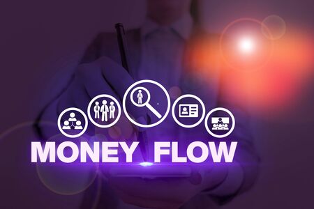 Handwriting text Money Flow. Conceptual photo the increase or decrease in the amount of money a businessの写真素材
