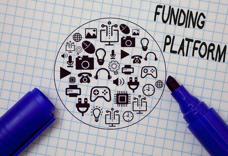 Writing note showing Funding Platform. Business concept for service that allows investments to be...