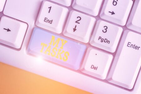 Conceptual hand writing showing My Tasks. Concept meaning assigned piece of work often to be finished within a certain timeの写真素材