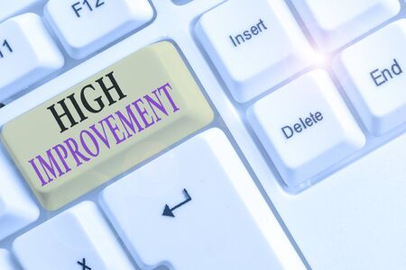 Writing note showing High Improvement. Business concept for addition or change that makes something better or valuableの写真素材