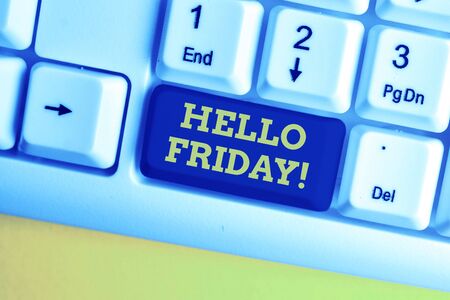 Handwriting text writing Hello Friday. Conceptual photo used to express happiness from beginning of...