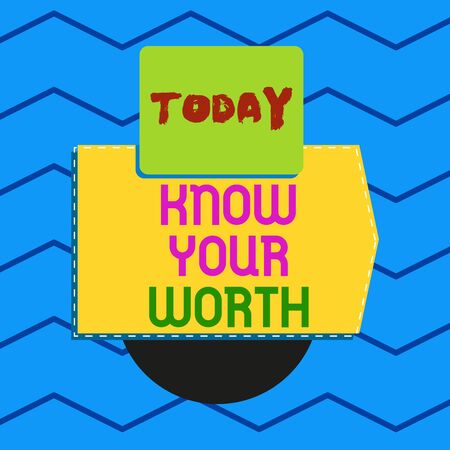 Writing note showing Know Your Worth. Business concept for Be aware of demonstratingal value Deserved income salary benefits Electronic device with non symmetrical triangle for printingの写真素材