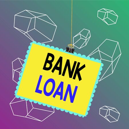 Word writing text Bank Loan. Business photo showcasing an amount of money loaned at interest by a bank to a borrower Stamp stuck binder clip paper clips square color frame rounded tip stickerの写真素材