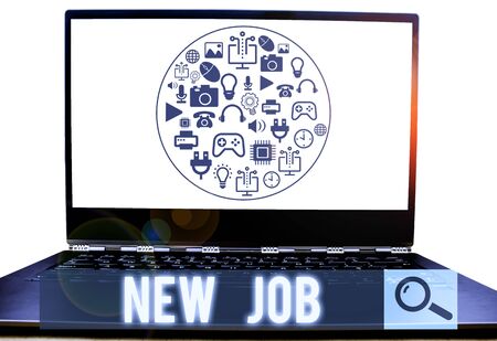 Conceptual hand writing showing New Job. Concept meaning able to get regular work in order to earn money and support lifeの写真素材