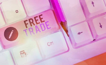 Writing note showing Free Trade. Business concept for international trade left to its natural course without tariffsの写真素材