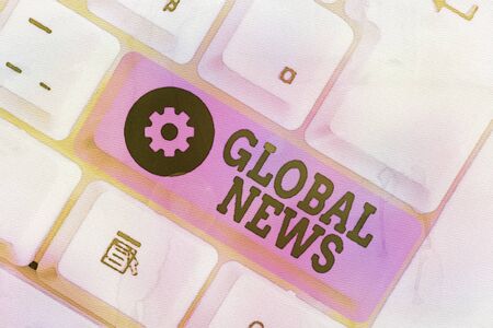 Handwriting text writing Global News. Conceptual photo world noteworthy information about recent or important eventsの写真素材