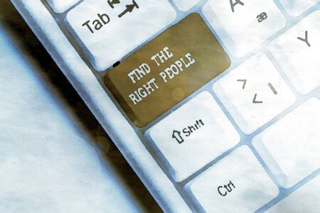 Word writing text Find The Right People. Business photo showcasing look for a Competent demonstrating Hire appropriate Staff White pc keyboard with empty note paper above white background key copy spaceの写真素材