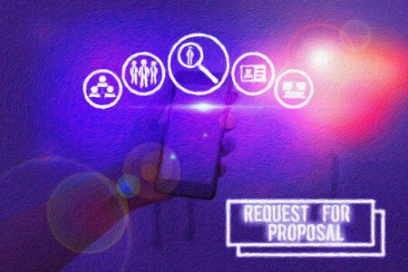 Text sign showing Request For Proposal. Business photo showcasing document contains bidding process...