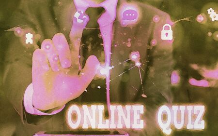 Writing note showing Online Quiz. Business concept for game or a mind sport that are published on...