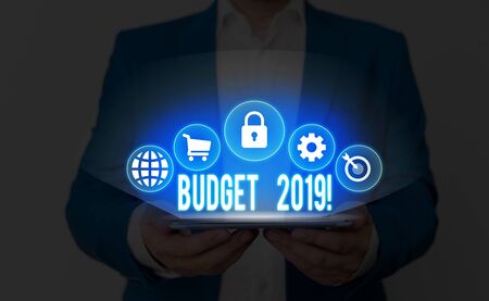 Text sign showing Budget 2019. Business photo showcasing estimate of income and expenditure for current yearの写真素材
