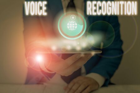 Handwriting text writing Voice Recognition. Conceptual photo the control of a computer system by a voice or voicesの写真素材