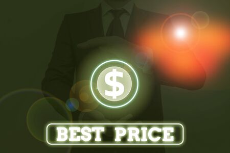 Conceptual hand writing showing Best Price. Concept meaning the lowest or great price that a buyer can buy something forの写真素材