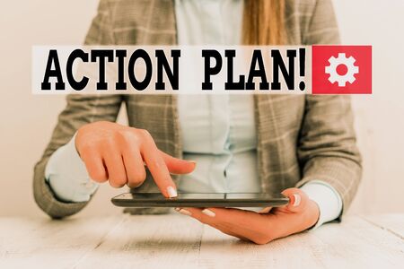 Handwriting text Action Plan. Conceptual photo proposed strategy or course of actions for certain...