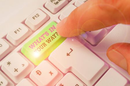 Writing note showing What S Is In Your Way question. Business concept for someone needs for a particular actionの写真素材