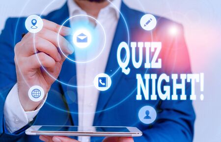 Handwriting text writing Quiz Night. Conceptual photo evening test knowledge competition between individualsの写真素材