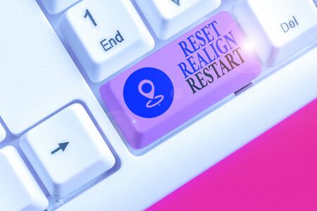 Text sign showing Reset Realign Restart. Business photo showcasing Life audit will help you put things in perspectivesの写真素材