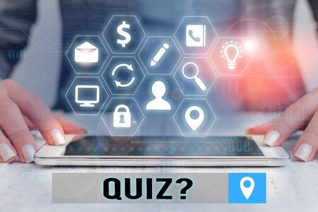 Text sign showing Quiz Question. Business photo showcasing test of knowledge as competition between individuals or teamsの写真素材