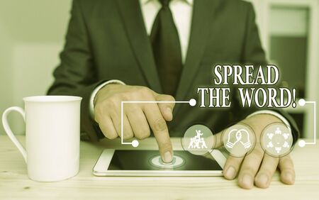 Handwriting text Spread The Word. Conceptual photo share the information or news using social mediaの写真素材