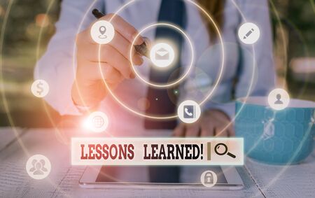 Word writing text Lessons Learned. Business photo showcasing experiences distilled project that should actively takenの写真素材