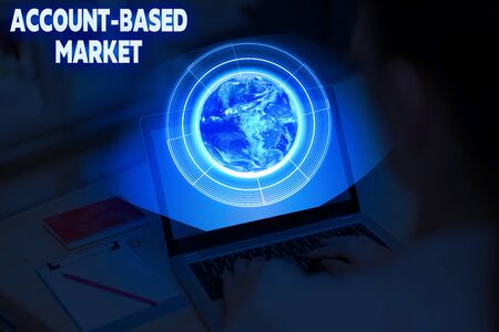 Conceptual hand writing showing Account Based Market. Concept meaning resources target a key group of specific accountsの写真素材