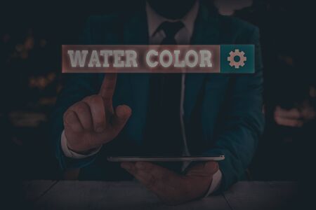 Text sign showing Water Color. Business photo text watersoluble binder such as gum arabic and thinned with waterの写真素材