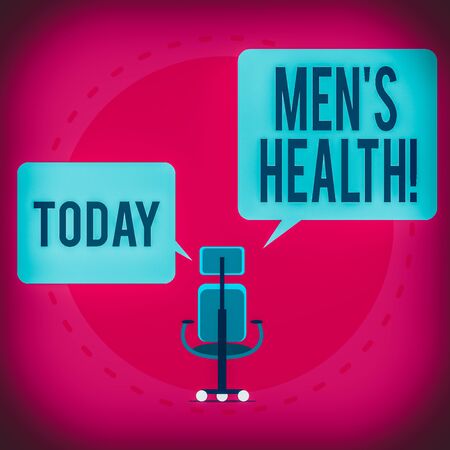 Word writing text Men S Health. Business photo showcasing state of complete physical mental and social well being by analysis Wheeled work chair with three wheels and two arms each side present speechの写真素材