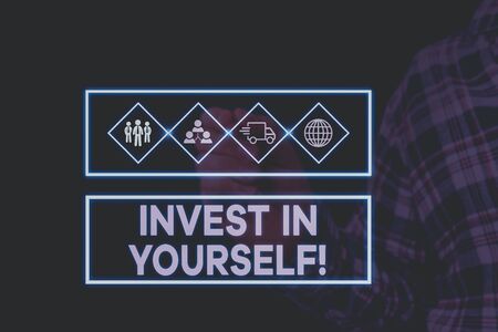 Text sign showing Invest In Yourself. Business photo showcasing learn new things or materials thus making your lot better Picture photo system network scheme modern technology smart deviceの写真素材