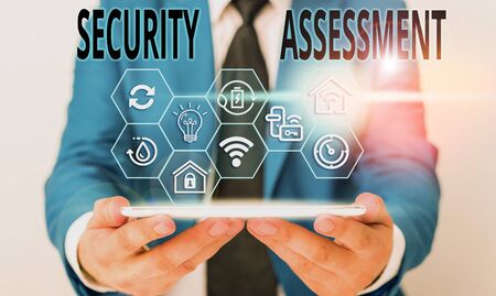 Word writing text Security Assessment. Business photo showcasing study to locate IT security vulnerabilities and risksの写真素材