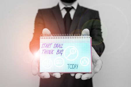 Handwriting text writing Start Small Think Big. Conceptual photo Initiate with few things have something great in mindの写真素材