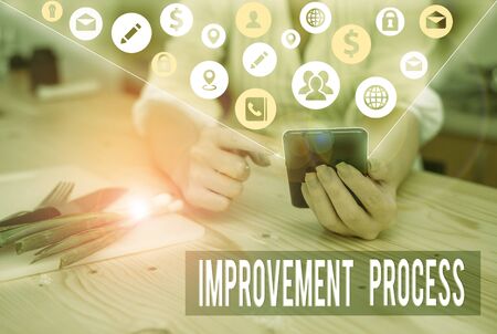Conceptual hand writing showing Improvement Process. Concept meaning Ongoing effort to improve products and servicesの写真素材