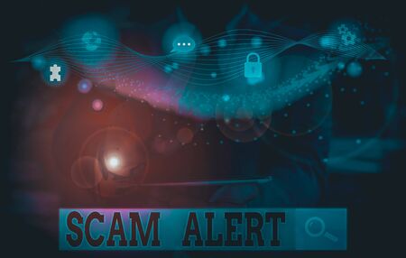 Handwriting text writing Scam Alert. Conceptual photo warning someone about scheme or fraud notice any unusualの写真素材