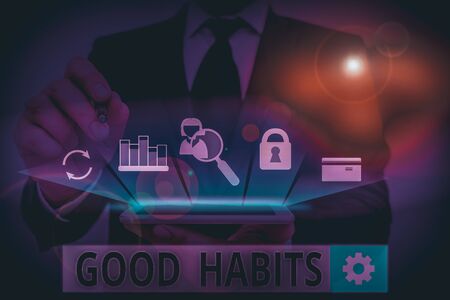 Handwriting text Good Habits. Conceptual photo behaviour that is beneficial to one s is physical or mental healthの写真素材