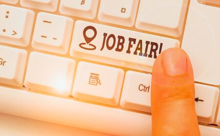 Word writing text Job Fair. Business photo showcasing event in which employers recruiters give...