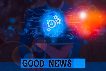 Text sign showing Good News. Business photo showcasing Someone or something positive Encouraging uplifting or desirableの写真素材