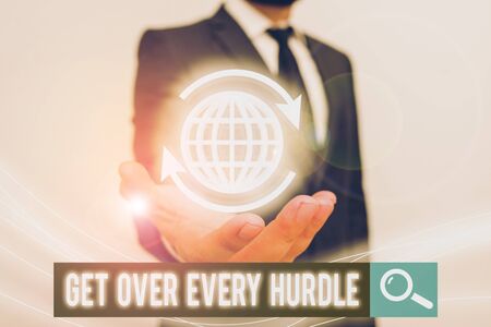 Conceptual hand writing showing Get Over Every Hurdle. Concept meaning Overcome any obstacle problem trouble adversitiesの写真素材