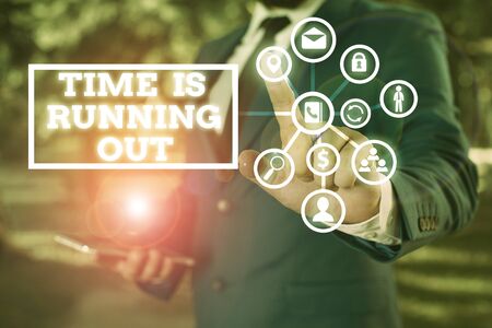 Word writing text Time Is Running Out. Business photo showcasing Deadline is approaching Urgency things cannot waitの写真素材