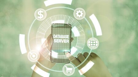 Handwriting text writing Database Server. Conceptual photo uses a database application that provides...