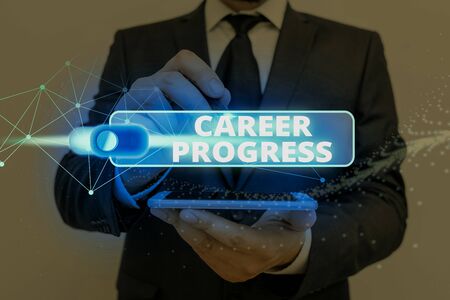 Text sign showing Career Progress. Business photo showcasing positions an employee moves on one by...
