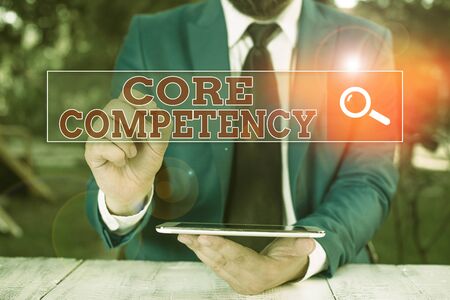 Text sign showing Core Competency. Business photo showcasing harmonized combination of multiple resources and skillsの写真素材